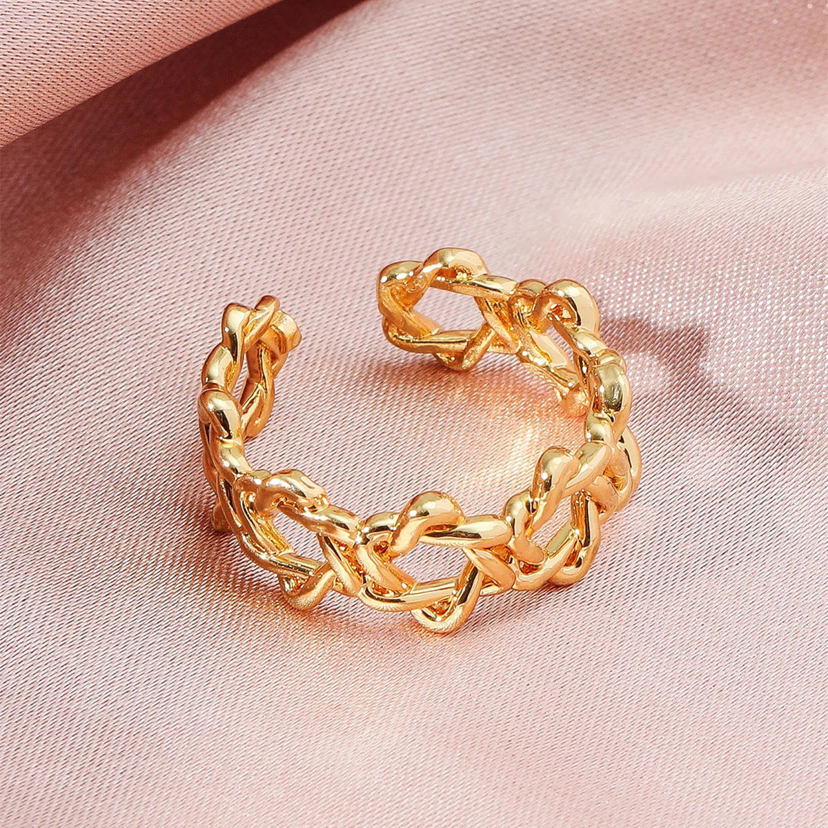 18KGP Gold Plated Brass Ring for Women Open Size Woven Cross Style Ring