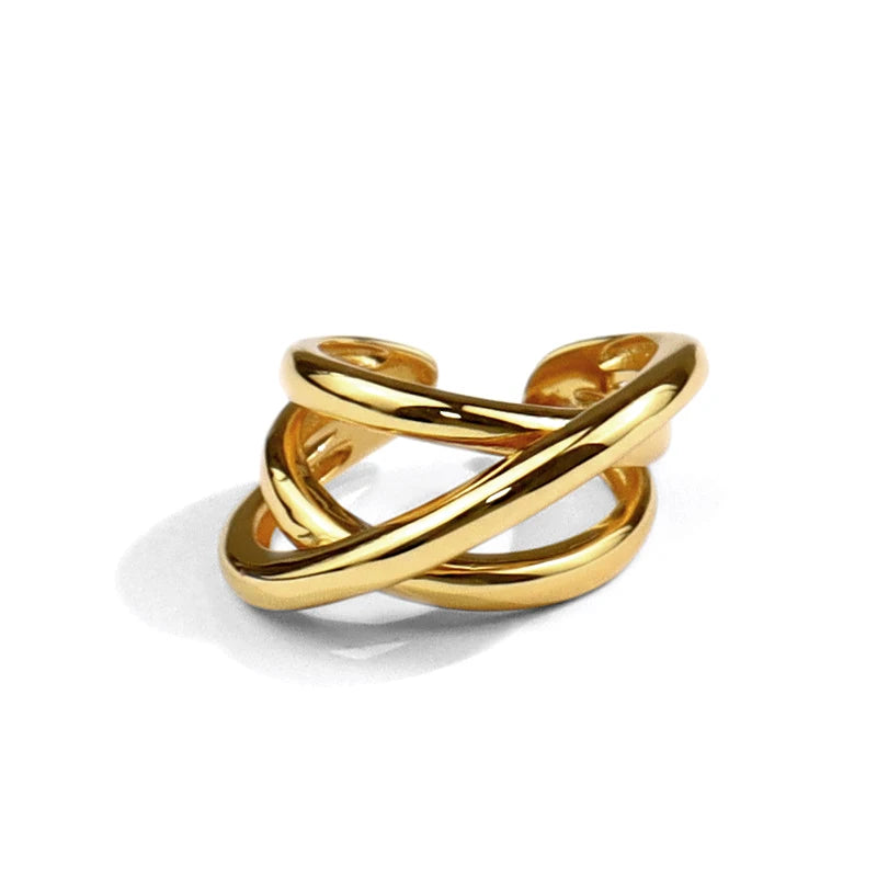 18KGP Gold Plated Brass Ring for Women Open Size Woven Cross Style Ring