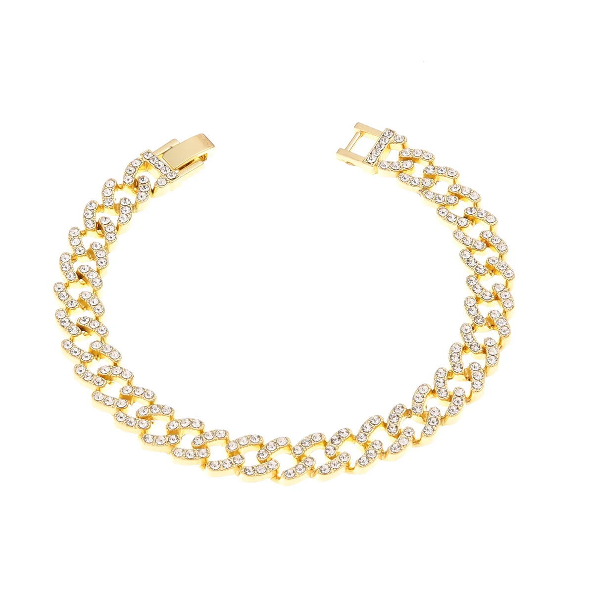 Inlay Rhinestone Alloy Cuban Bracelet for Women Gold Color Simple