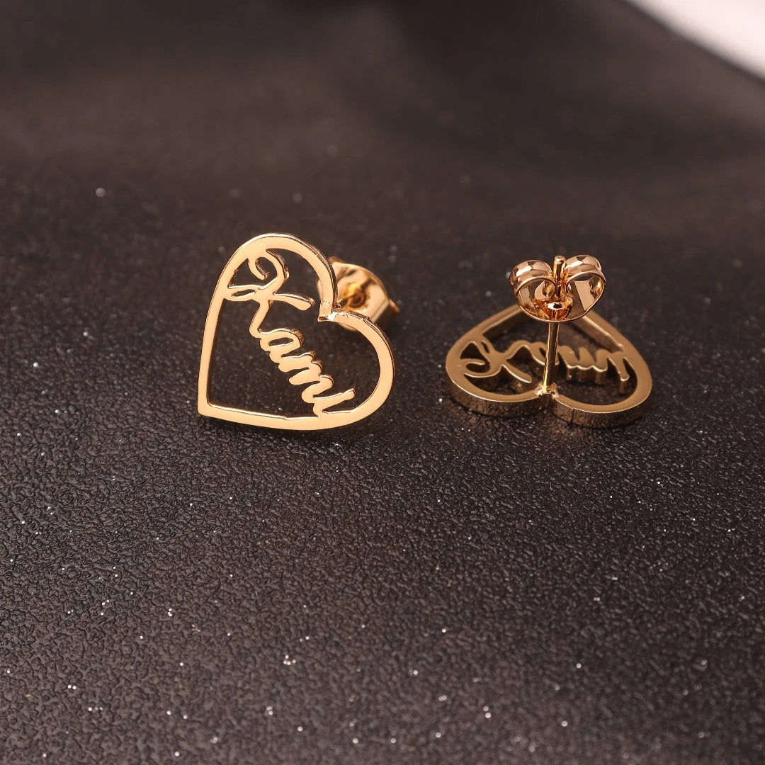 Custom Heart Name Earrings for