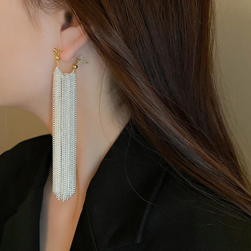 Trend Unique Design Elegant Exquisite Light Luxury Long Tassel Earrings