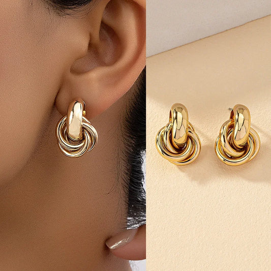 Vintage Gold Color Twisted Geometric Drop Earrings