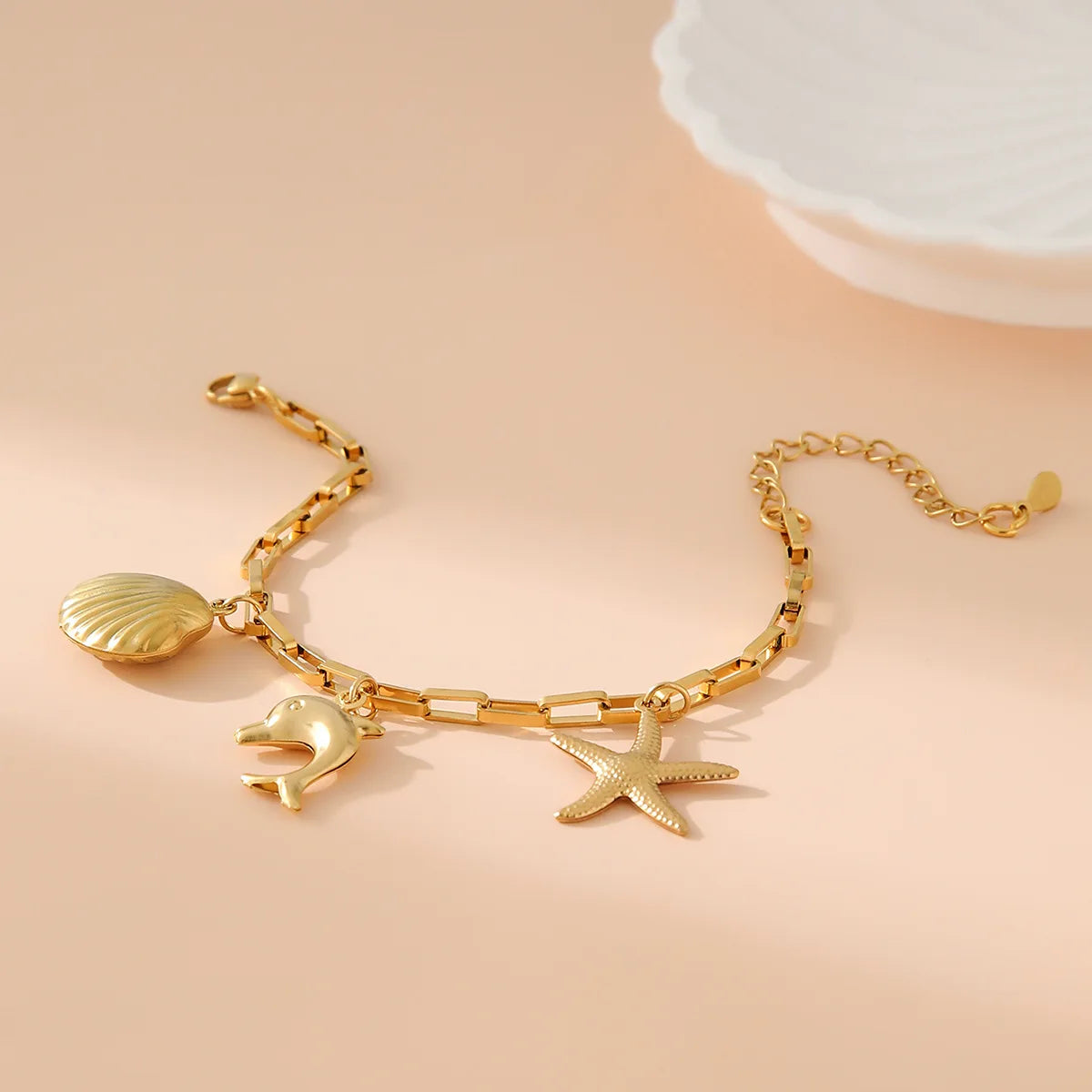 Stainless Steel Bohemian Style Bracelet Starfish Dolphin Shell Pendant Bracelet for Women