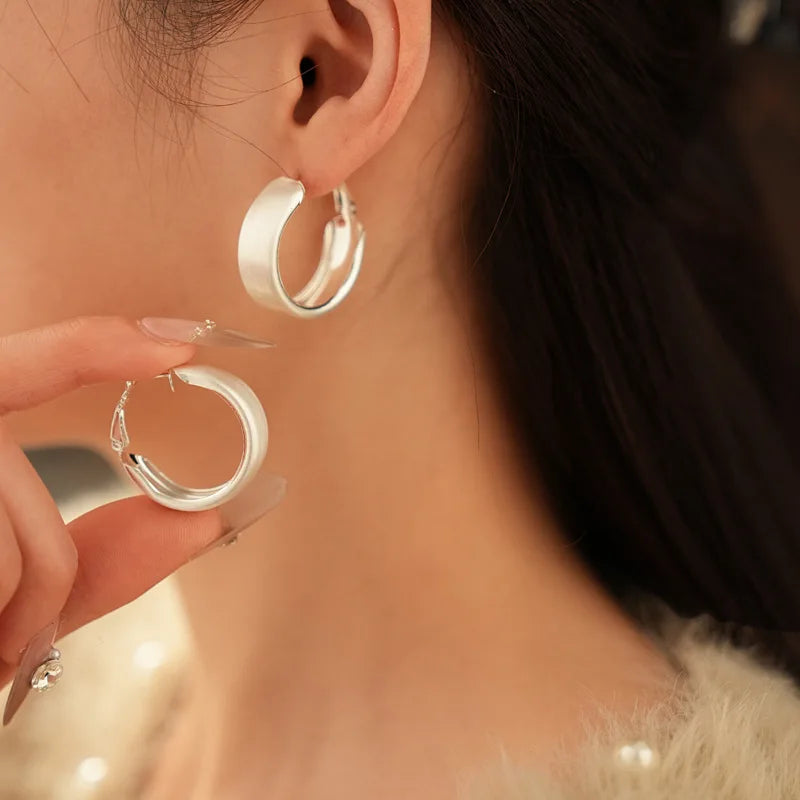 Vintage Matte Brushed Circle Hoop Earrings