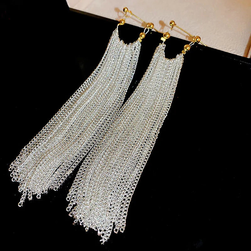 Trend Unique Design Elegant Exquisite Light Luxury Long Tassel Earrings