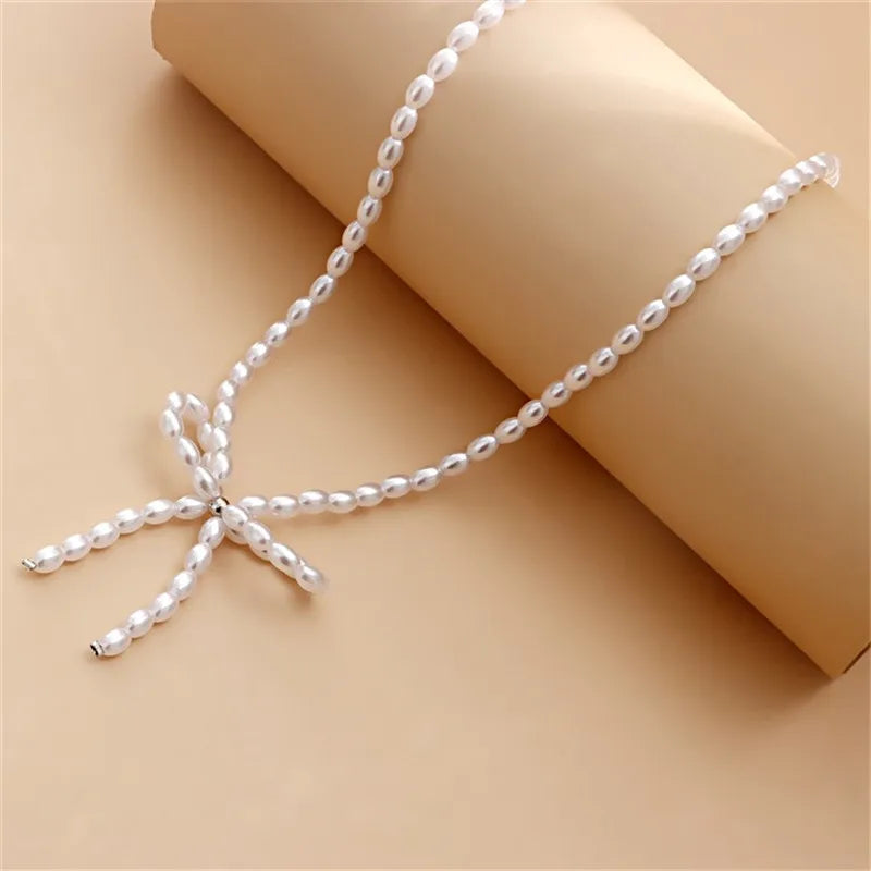 Simple Design Bow Knot Pendant Necklace Women