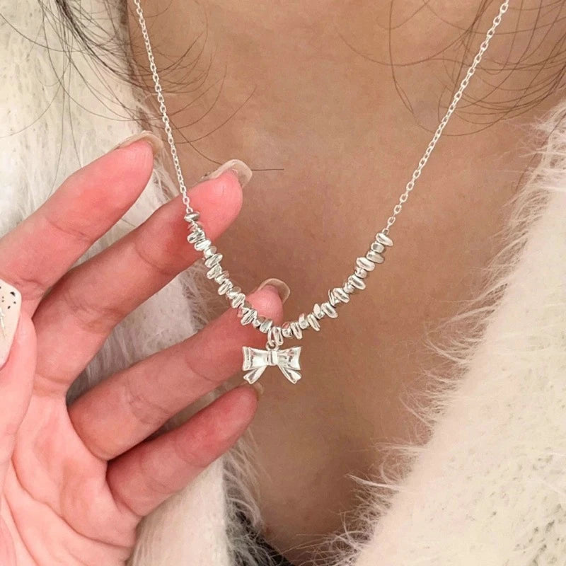 Simple Design Bow Knot Pendant Necklace Women