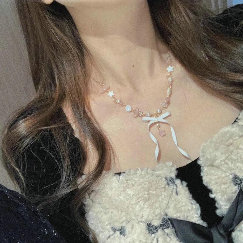 Simple Design Bow Knot Pendant Necklace Women