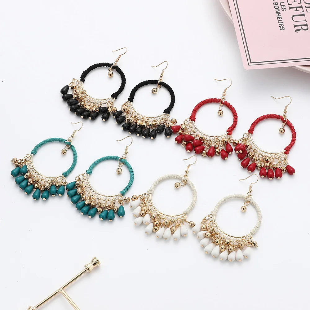 New Ethnic Round braided Dangle Earrings For Women Bohemian