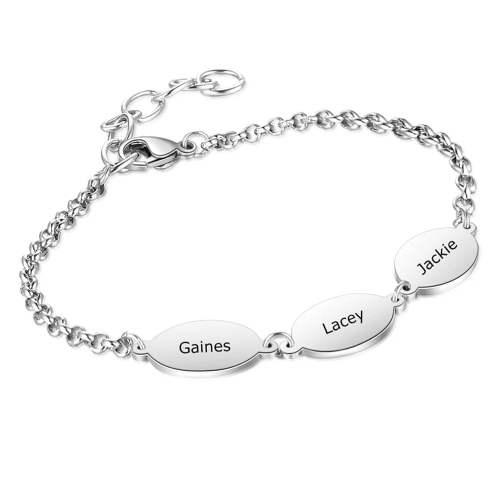 1--4 Custom Engraved Oval Name Bracelet for Women