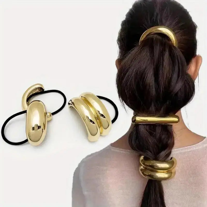 Punk Metal Smooth Corss Elastic Hair Loop Hairband for Women