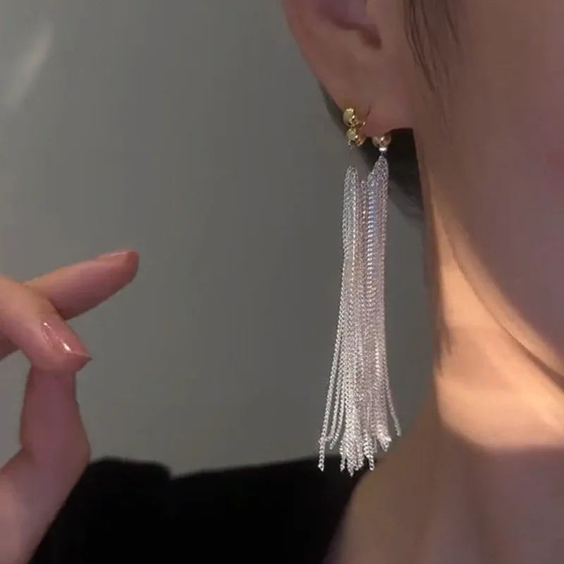 Trend Unique Design Elegant Exquisite Light Luxury Long Tassel Earrings