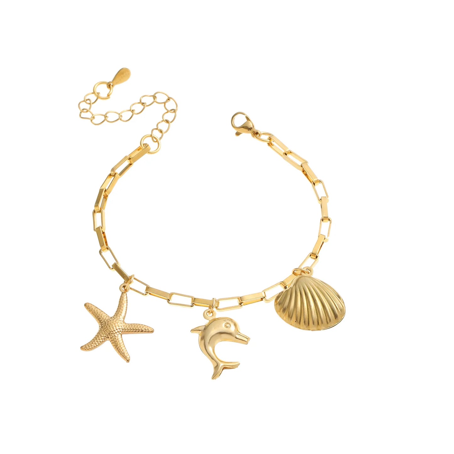 Stainless Steel Bohemian Style Bracelet Starfish Dolphin Shell Pendant Bracelet for Women