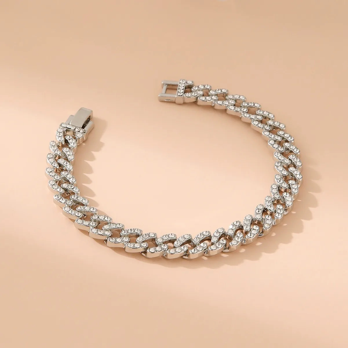 Inlay Rhinestone Alloy Cuban Bracelet for Women Gold Color Simple