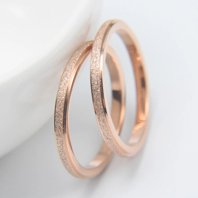 Rose Gold Color Frosted Finger Ring for Woman Man Wedding Jewelry