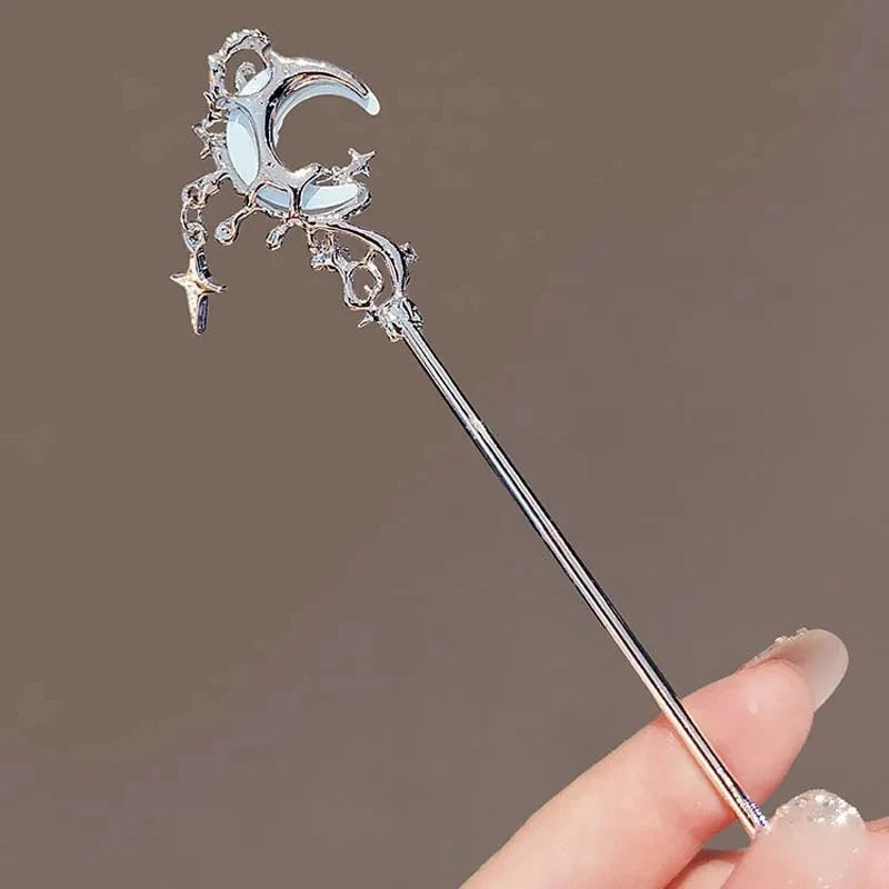 Vintage Crystal Star Moon Hair Sticks for Women