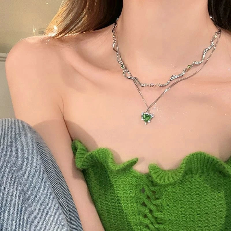 Green Crystal Heart Pendant Necklace