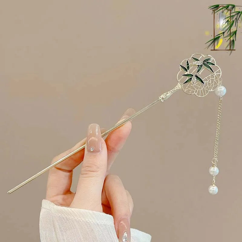 Retro Chinese Style Tassel Hair Clip for Women Hair Stick Pins Flower Handmade Hairpins Charm Jewelry Accessories Hair Ornaments