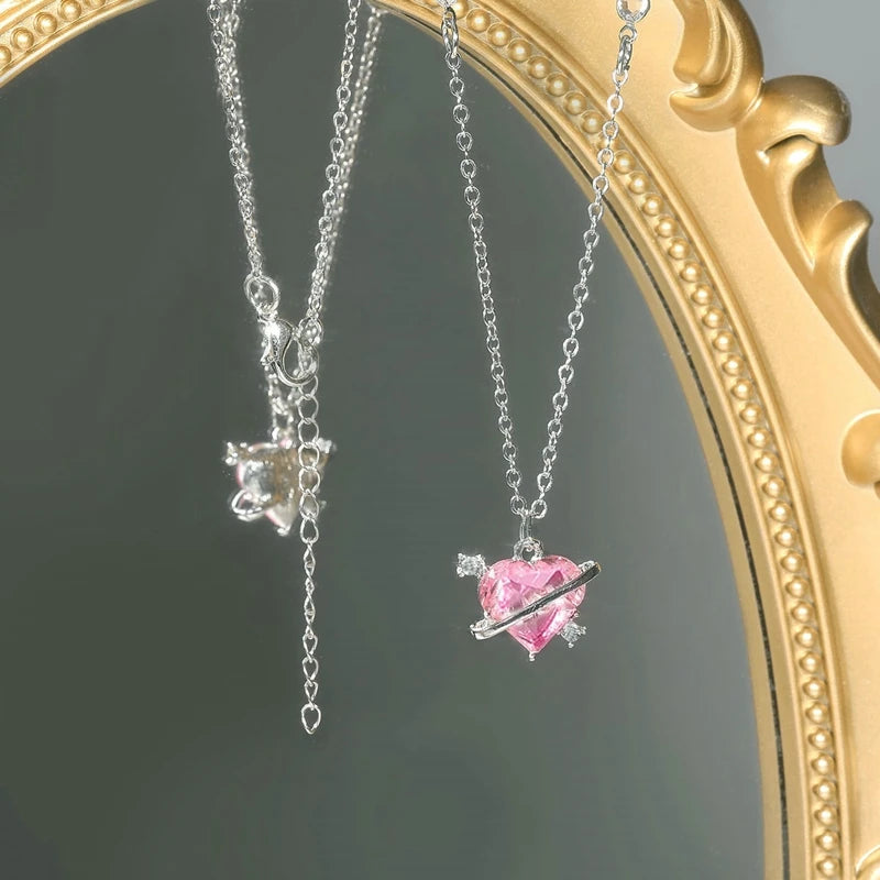 New Pink Zircon Bow Knot Pendant Necklace Y2K