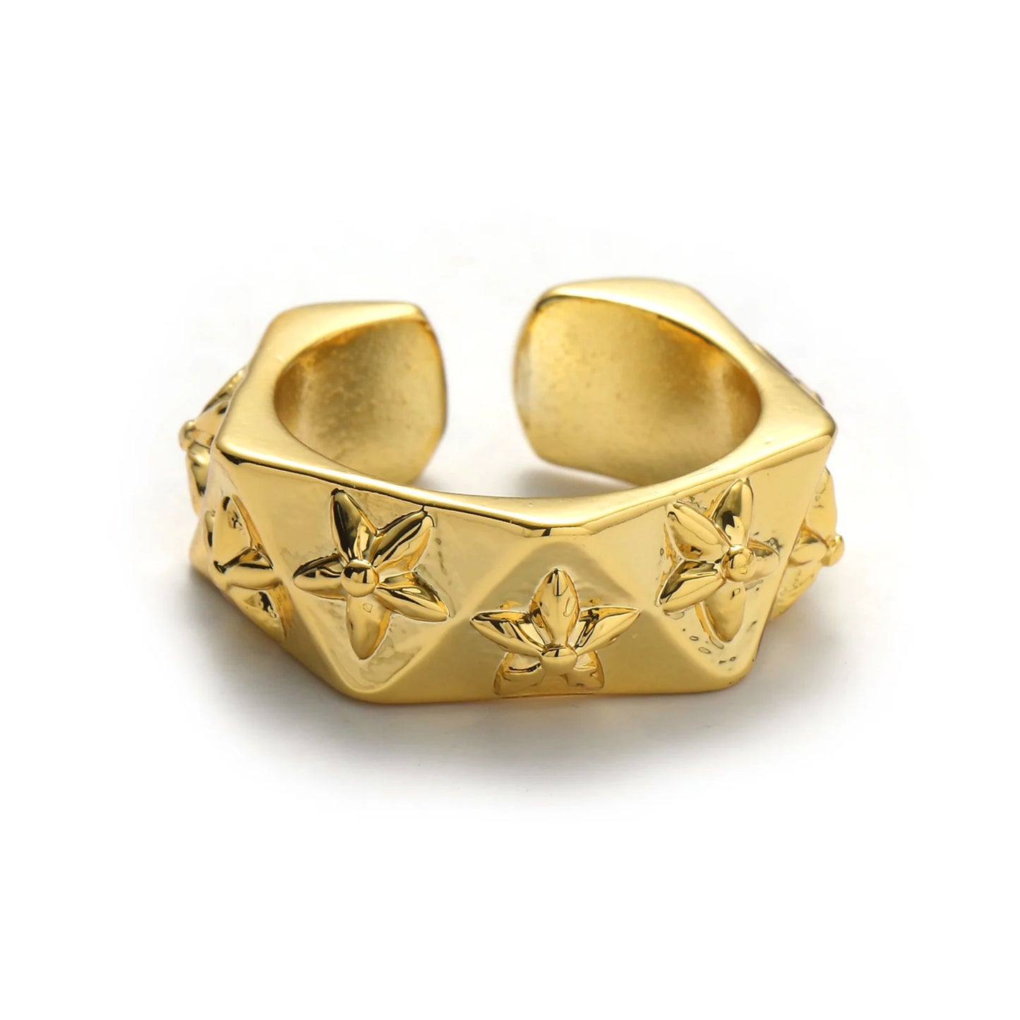 18KGP Gold Plated Brass Ring for Women Open Size Woven Cross Style Ring