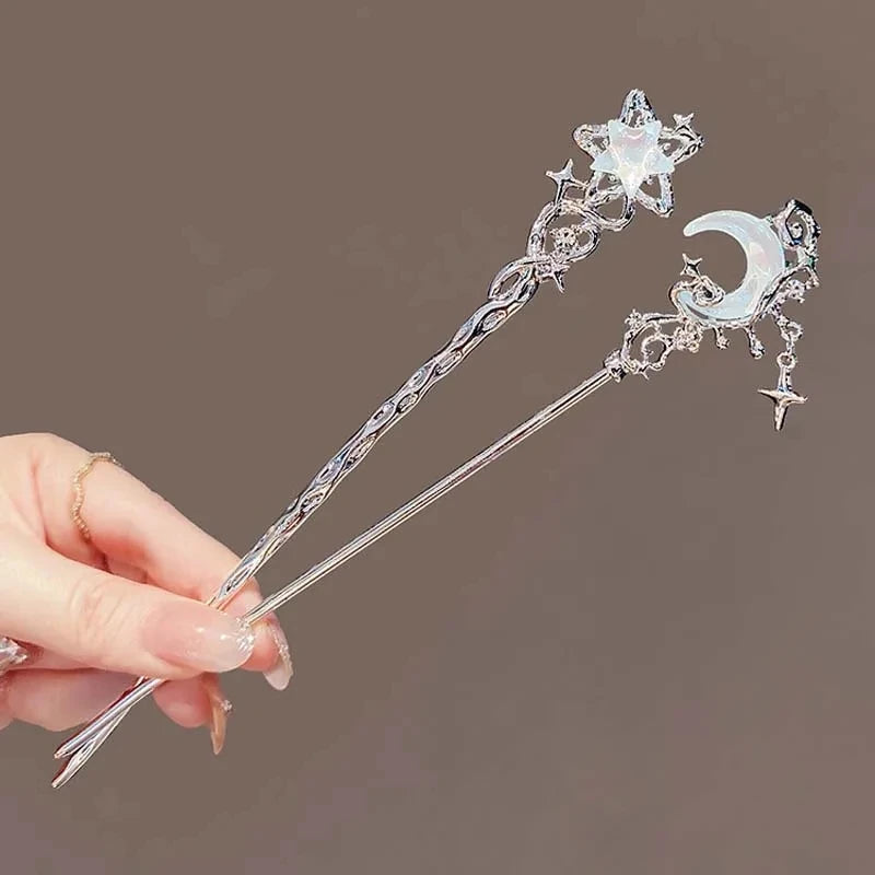 Vintage Crystal Star Moon Hair Sticks for Women