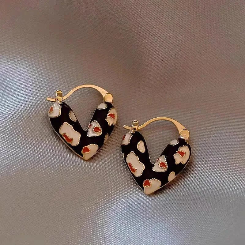 Vintage Black Enamel Drip Glaze Hoop Earrings