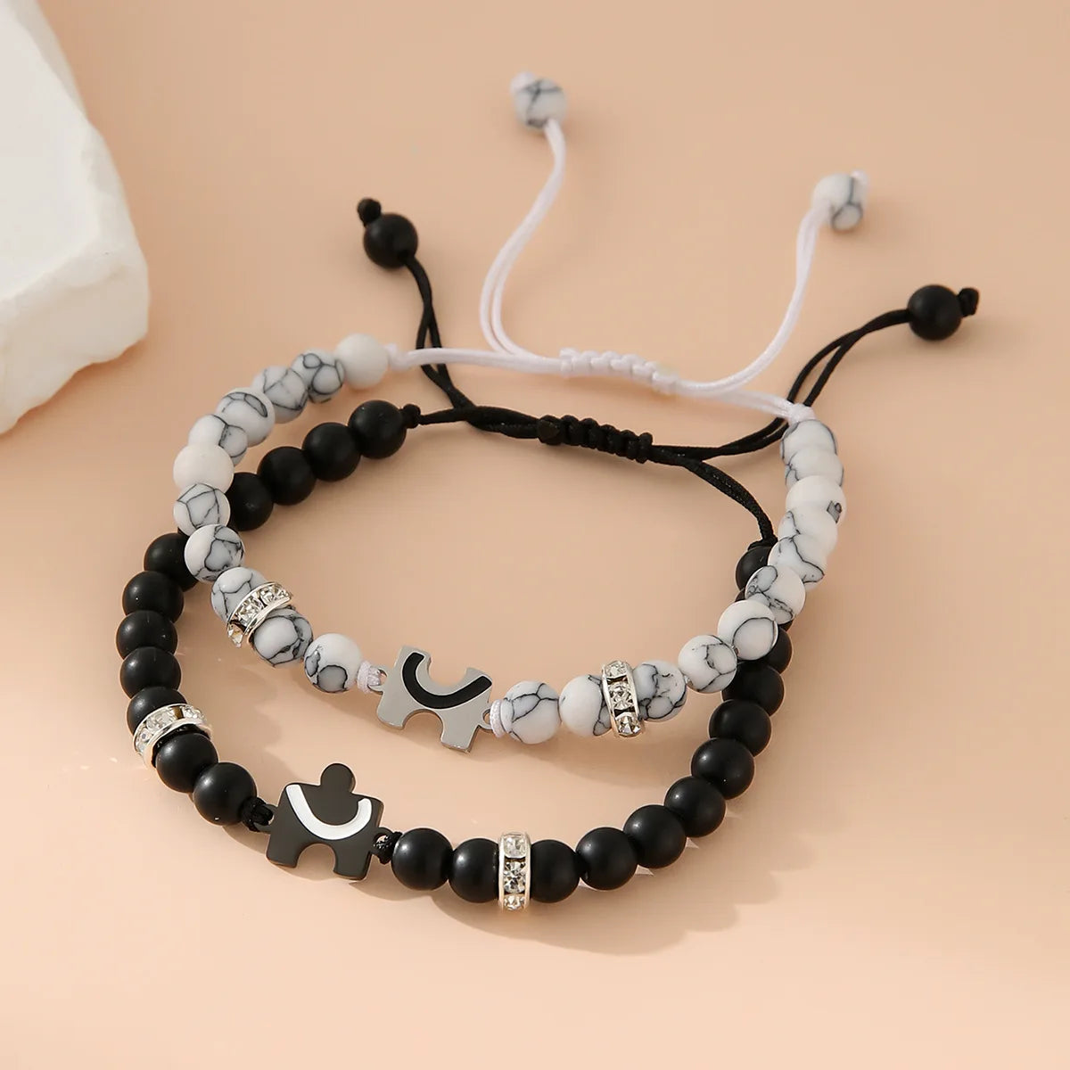 2Pcs New White Turquoise Black Matte Couple Bracelet