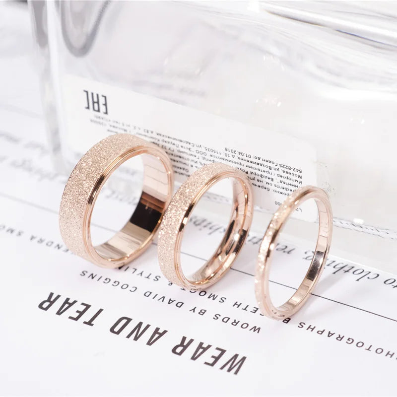 Rose Gold Color Frosted Finger Ring for Woman Man Wedding Jewelry