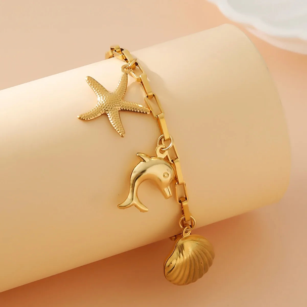 Stainless Steel Bohemian Style Bracelet Starfish Dolphin Shell Pendant Bracelet for Women