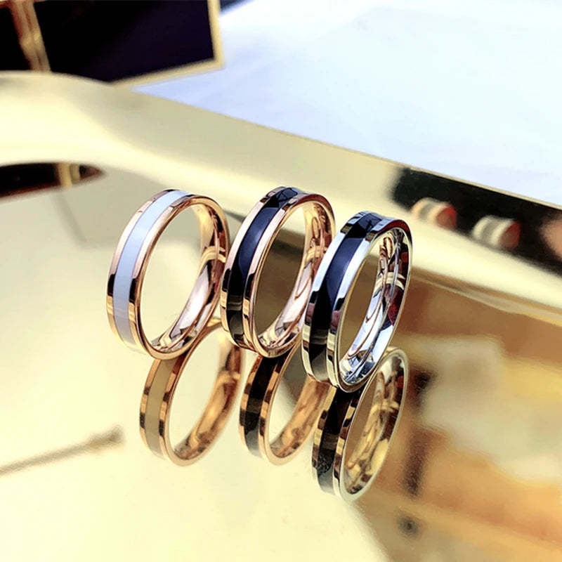 Rose Gold Color White Black Charm Ring for Woman