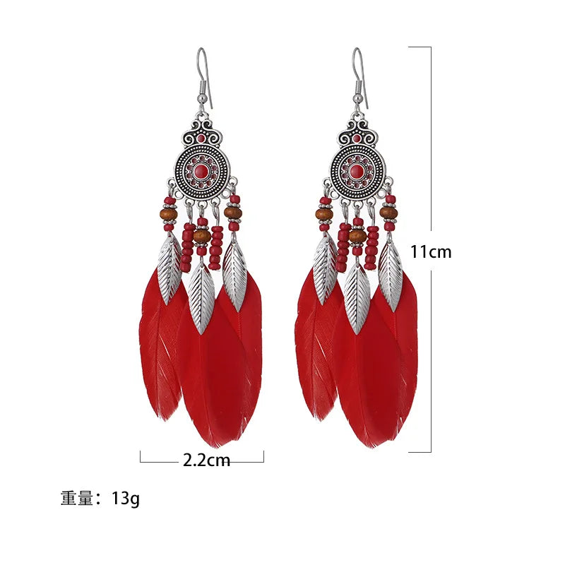 Bohemian Ethnic Feather Drop Earrings For Women