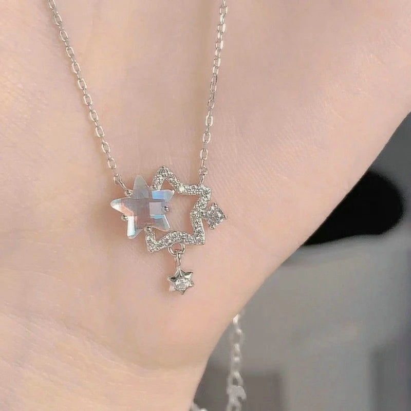 Elegant Shiny Zircon Star Pendant Necklace