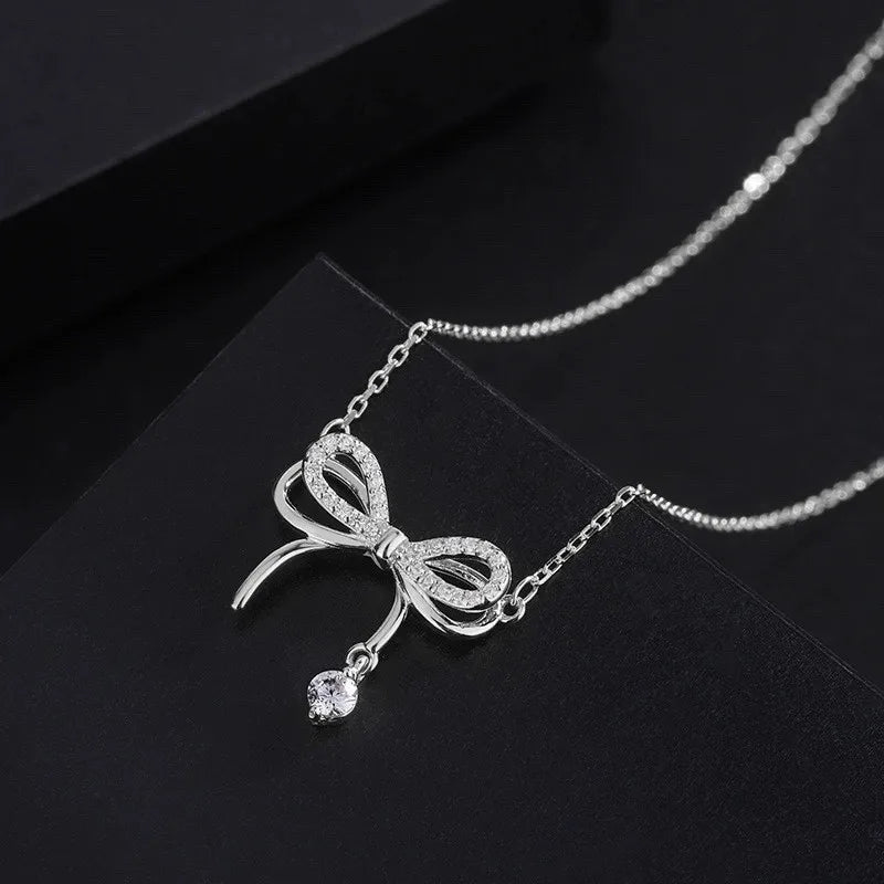 Simple Design Bow Knot Pendant Necklace Women