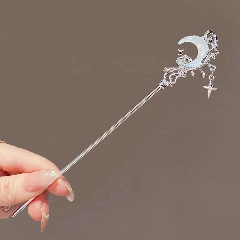 Vintage Crystal Star Moon Hair Sticks for Women