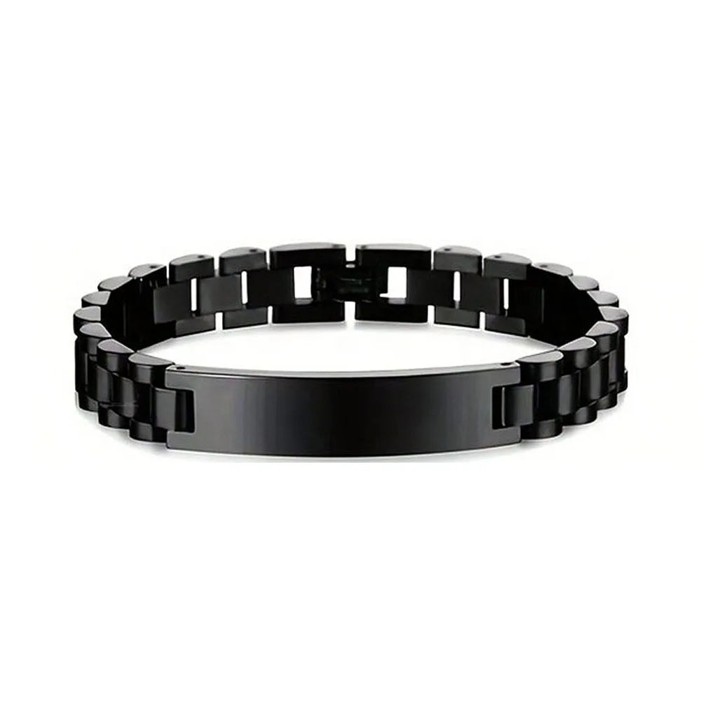 Stainless steel bracelet with custom text for men and women