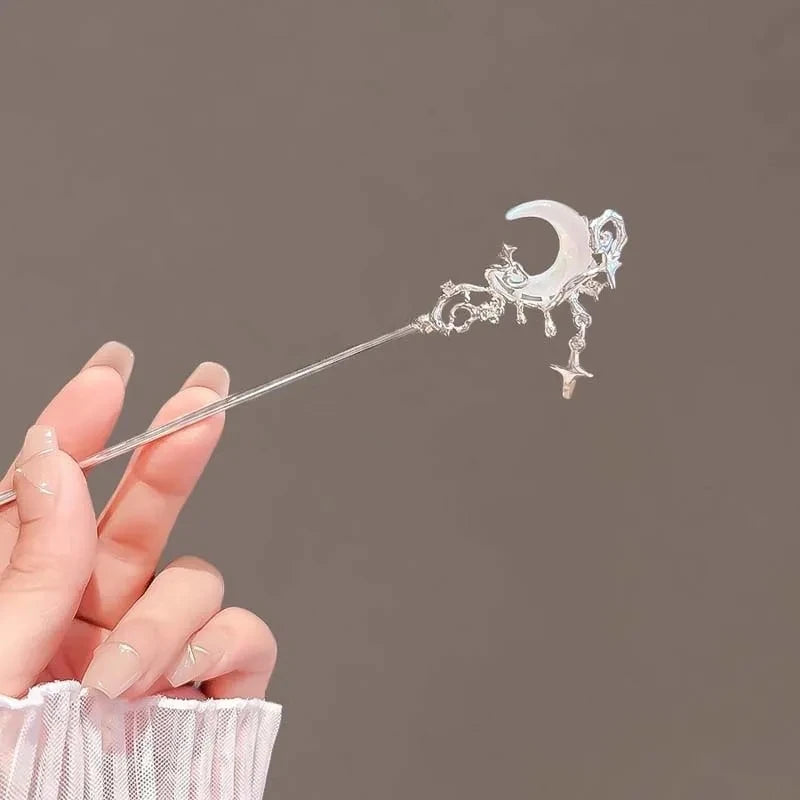 Vintage Crystal Star Moon Hair Sticks for Women