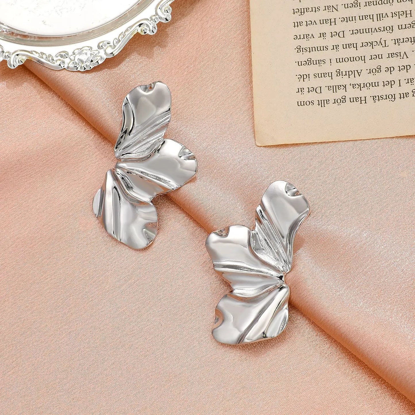 Stainless Steel Chic Half Flower Stud Earrings Minimalist Irregular Petal for Women