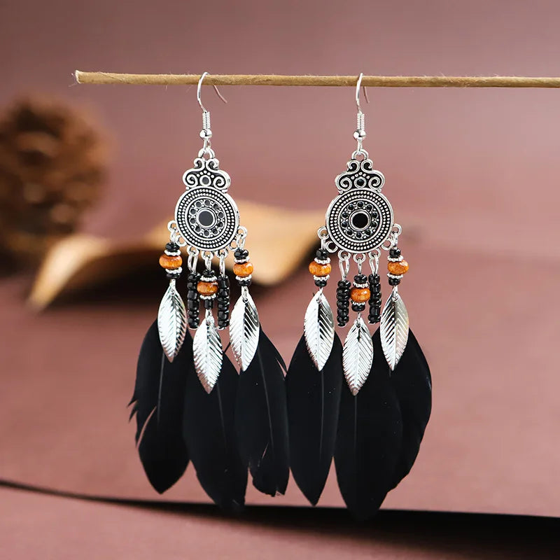 Bohemian Ethnic Feather Drop Earrings For Women