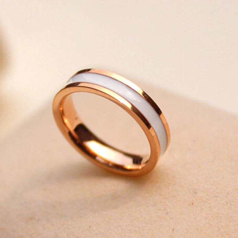 Rose Gold Color White Black Charm Ring for Woman