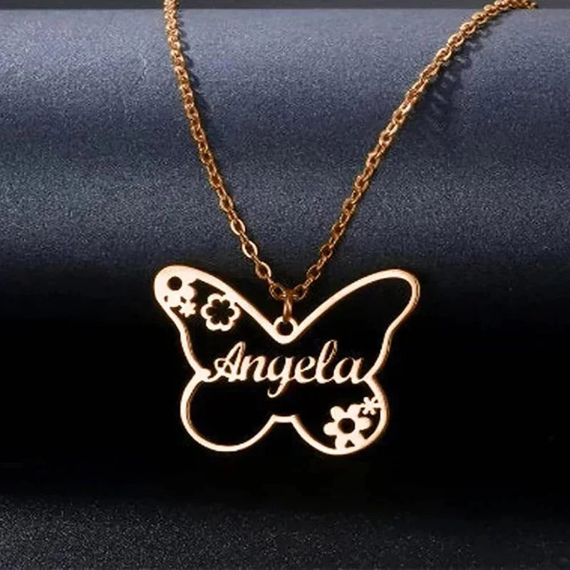 Custom Butterfly Name Stainless Steel Necklace.