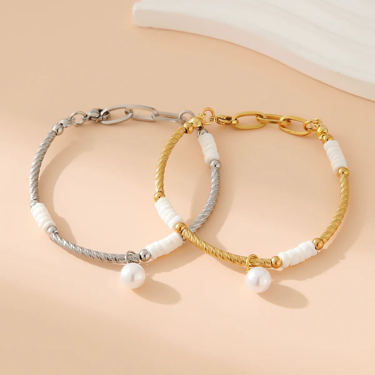 Stainless Steel Thread Bracelet Gold Color Imitation pearl Chain Bracelet for Women