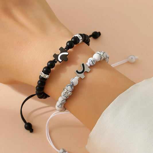 2Pcs New White Turquoise Black Matte Couple Bracelet