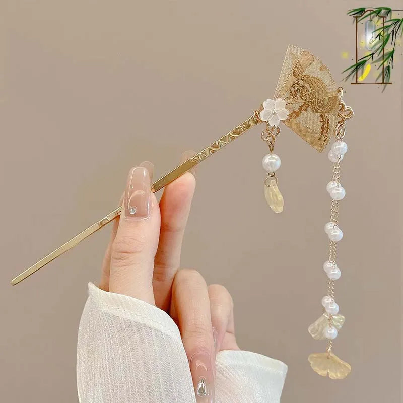 Retro Chinese Style Tassel Hair Clip for Women Hair Stick Pins Flower Handmade Hairpins Charm Jewelry Accessories Hair Ornaments