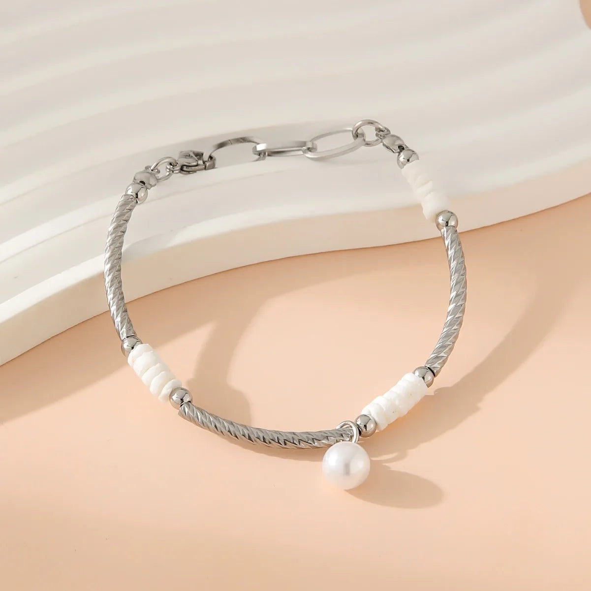 Stainless Steel Thread Bracelet Gold Color Imitation pearl Chain Bracelet for Women