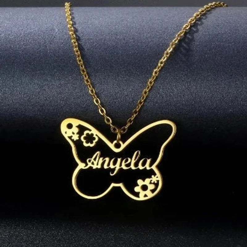 Custom Butterfly Name Stainless Steel Necklace.