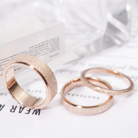 Rose Gold Color Frosted Finger Ring for Woman Man Wedding Jewelry