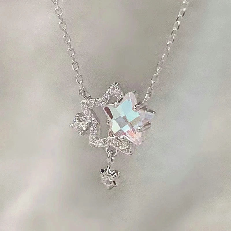 Elegant Shiny Zircon Star Pendant Necklace