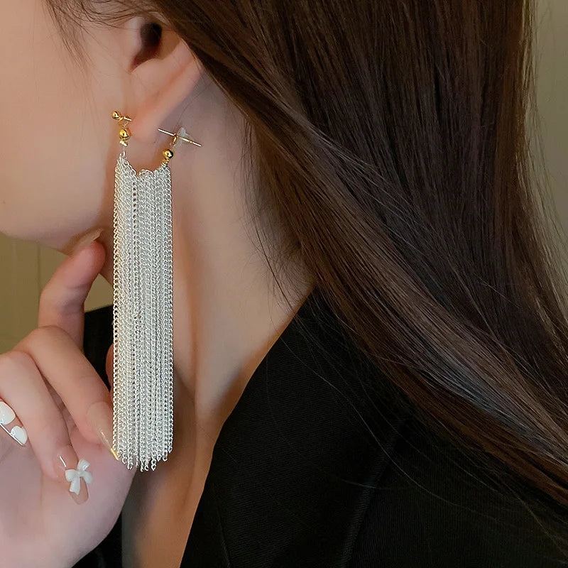 Trend Unique Design Elegant Exquisite Light Luxury Long Tassel Earrings