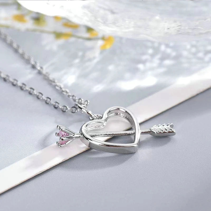 Y2K Girls Sweet Pink Crystal Heart Pendant Necklace