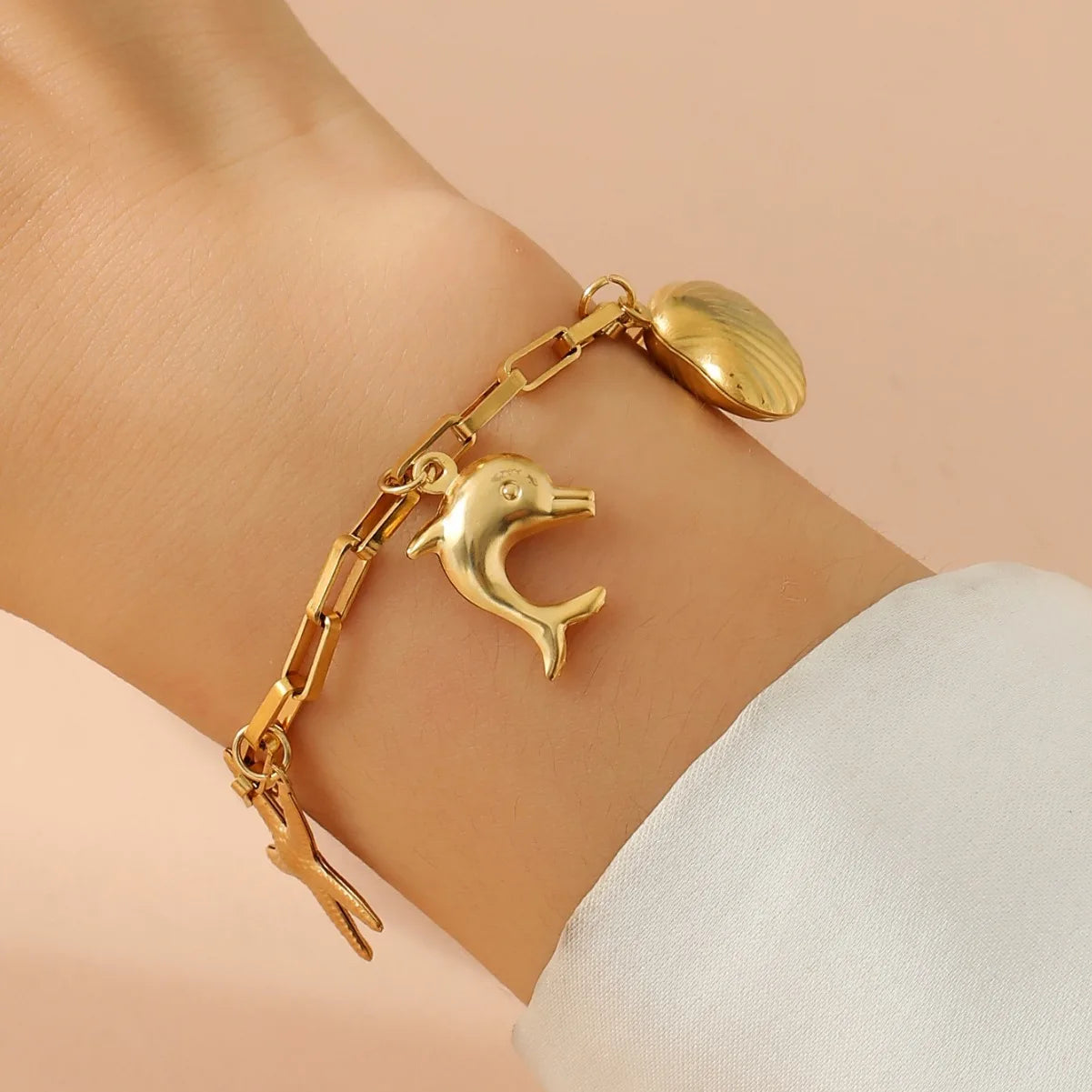 Stainless Steel Bohemian Style Bracelet Starfish Dolphin Shell Pendant Bracelet for Women